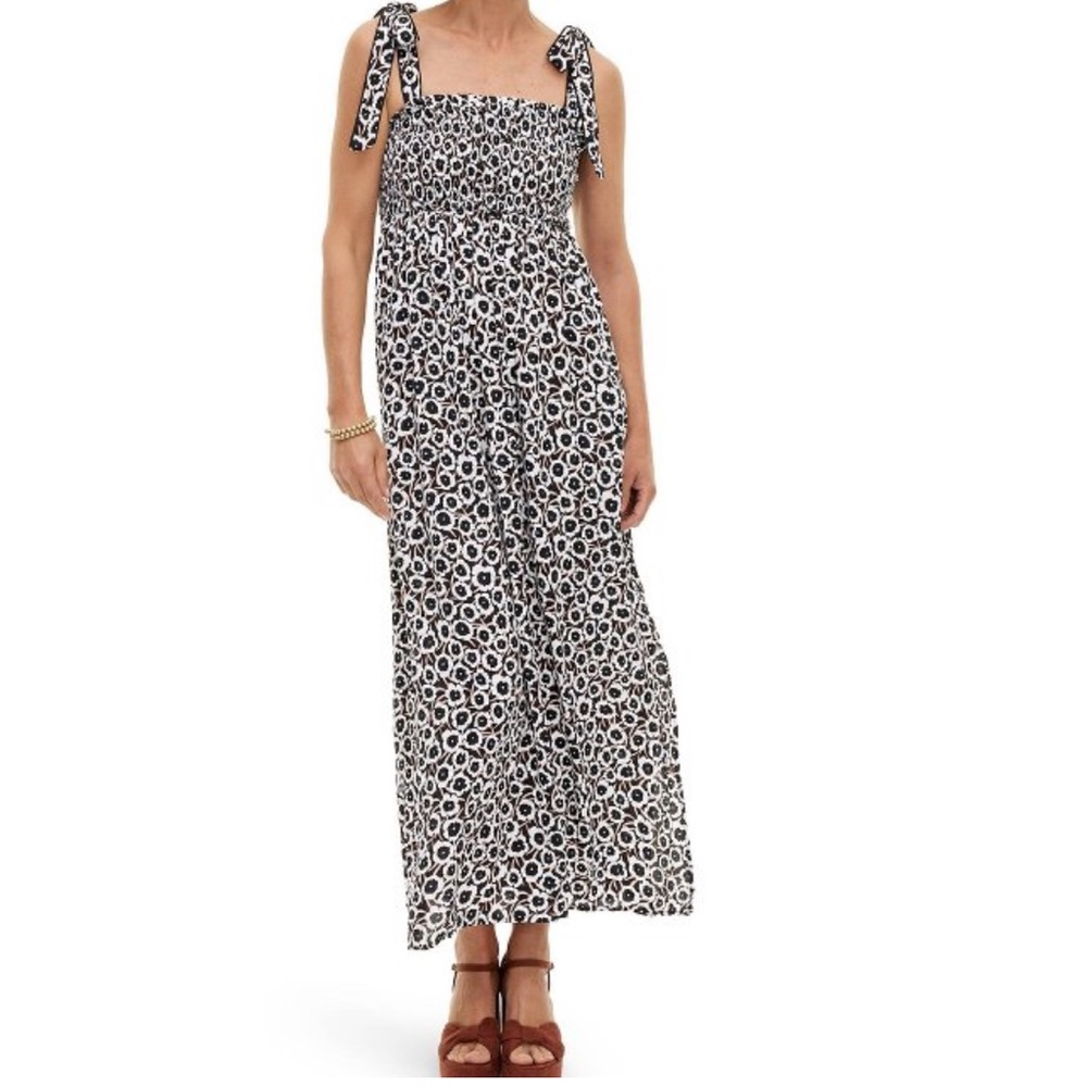 Diane von Furstenberg x Target Smocked Tie Strap Neutral Poppy Midi Dress